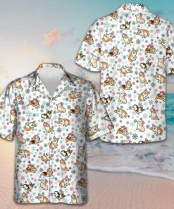 Warm Corgi For A Merry Christmas Hawaiian Shirt Snowflakes Pattern Xmas Shirt Dog Lovers Gifts