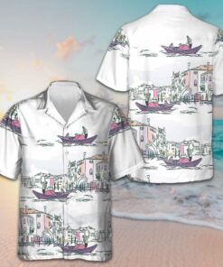 Venice Boat Hawaiian Shirt Sailboat Pattern Beach Button Up Shirts Men's Gifts For Son