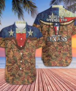 If The Flag Offends You Kiss My Texass Hawaiian Shirt Vintage Texas Flag And Map Pattern Shirt