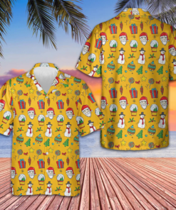 I Love Christmas Hawaiian Shirt Merry Christmas Yellow Button Up Shirt Gifts For Him