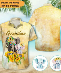 Personalized Grandma Elephant with Kid Names Hawaiian Shirt Mother Daughter Gifts