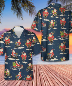 Santa Riding Motorcycle Hawaiian Shirt Merry Christmas Shirts Gifts For Son