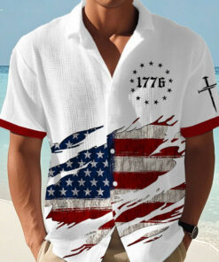 American 250 Years 1776 Hawaiian Shirt Cross Christian Faith USA Flag Religious Outfit Presents