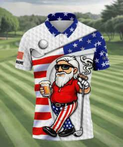 Personalized Golf Beer Man Golf Polo Shirt 4th Of July 250th Anniversary Father's Day Gifts