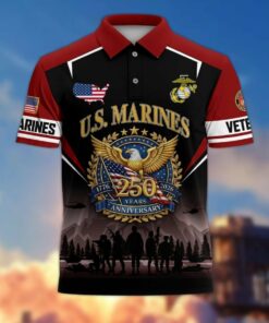 US Marines Veteran 250 Years Anniversary Polo Shirt Men's USMC Merch Gifts For Patriots