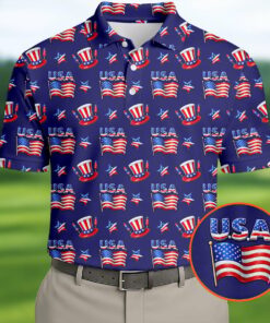 Waving Flags Uncle Sam Hats 250Th Anniversary Golf Polo Shirt Mens Fathers Day Presents