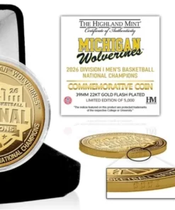 Michigan Wolverines 2026 NCAA Men's Basketball Champions Gold Plated Coin