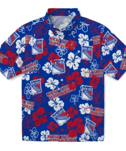 New York Rangers Hibiscus Bloom Hawaiian Shirt