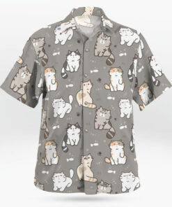 Kawaii Cat Pattern Button Up Gray Hawaiian Shirt