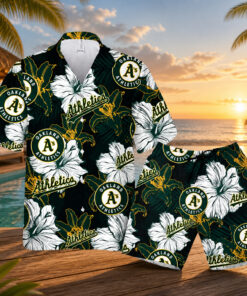 Athletics Oakland Tropical Big Flower Aloha Hawaiian Shirt And Shorts Summer Vacation