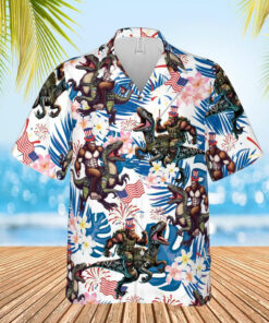 Bigfoot Riding Dinosaur Aloha Hawaiian Shirt