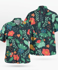 Bulbasaur Chikorita Oddish Pokémon Hawaiian Shirt Floral Print