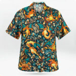 Charizard Flame Tropical Dark Floral Hawaiian Shirt