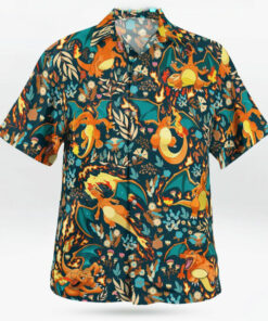 Charizard Flame Tropical Dark Floral Hawaiian Shirt