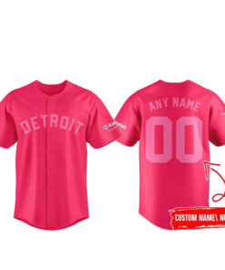 Custom Name and Number Detroit Tigers Pink Out The Park Baseball Jersey – Personalized Fan Button-Up Shirt