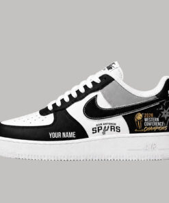 Custom Name San Antonio Spurs 2026 Conference Finals Champions Locker Room Graphic Air Force 1 Shoes Sneakers for Basketball Fans