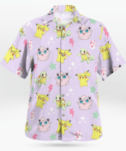 Cute Pokemon Button-Up Hawaiian Shirt Mini Print Design