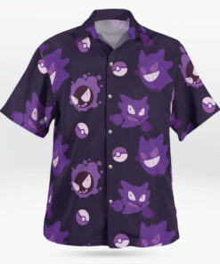Anime Gengar Pattern Pokemon Button Up Hawaiian Shirt