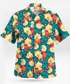 Cute Hisuian Growlithe Pokemon Button Up Hawaiian Shirt
