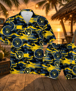 Milwaukee Brewers Vintage 80’s Sunset Palm Island Hawaiian Shirt And Shorts