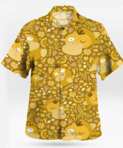 Mustard Yellow Psyduck Floral Pokémon Hawaiian Shirt