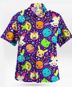 Pokemon Party Faces Neon Purple Hawaiian Shirt