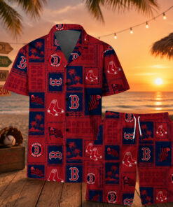 Square Design Pattern Classic Island Boston Red Sox Hawaiian Shirt And Shorts