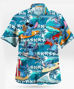 Stitch Surfing Hawaiian Shirt Blue Tropical Aloha