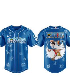 Unisex Los Angeles Dodgers x One Piece Night 2026 Monkey D Luffy Blue Baseball Jersey for Anime and Baseball Fans