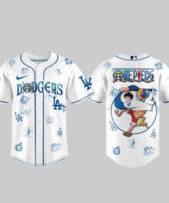 Unisex Los Angeles Dodgers x One Piece Night 2026 Monkey D Luffy White Baseball Jersey for Anime and Baseball Fans