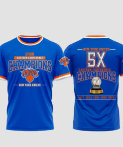 Unisex New York Knicks 5x Eastern Conference Champions Blue Graphic Shirt 2026 for Basketball Fans