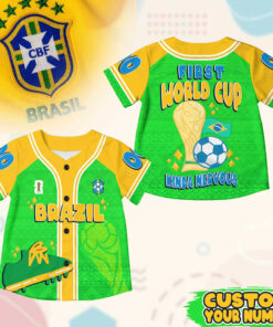 Custom Name Brazil World Soccer 2026 Graphic Baseball Jersey for Soccer Fans