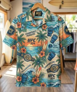 Unisex UFC 324 Champions Paradise Fight Island Graphic Hawaiian Shirt for MMA Fans