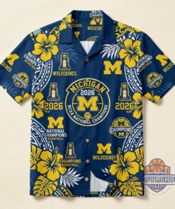 Unisex Michigan Wolverines 2026 NCAA National Champions Basketball Graphic Hawaiian Shirt for Basketball Fans