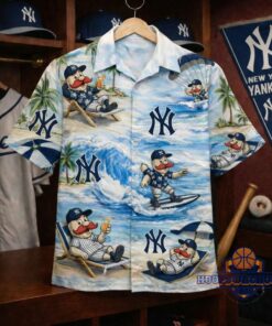 Unisex New York Yankees Mascot Tropical Beach Graphic Hawaiian Shirt for Baseball Fans