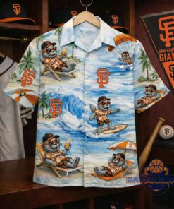Unisex San Francisco Giants Lou Seal Mascot Surfing Beach Graphic Hawaiian Shirt for Baseball Fans