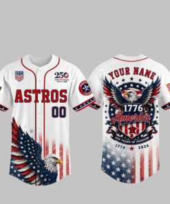 Custom Name And Number Houston Astros 250 Years Of Freedom USA 1776 America Baseball Jersey for Baseball Fans
