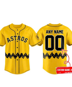 Custom Name And Number Houston Astros x Peanuts Night 2026 Yellow Baseball Jersey for Baseball Fans