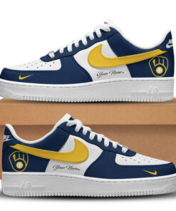 Custom Name And Number Milwaukee Brewers New Version 2026 Graphic Air Force 1 Shoes Sneakers for Baseball Fans