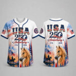 Unisex 2026 USA 250th Anniversary Horse Graphic Baseball Jersey for Patriotic Fans