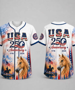 Unisex 2026 USA 250th Anniversary Horse Graphic Baseball Jersey for Patriotic Fans