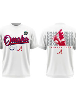 Unisex Alabama Crimson Tide Omaha Bound 2026 College World Series All White Graphic Shirt for College Sports Fans