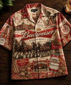 Unisex Budweiser Clydesdales King Of Beers Hawaiian Shirt for Beverage Fans