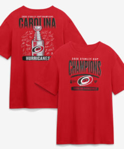 Unisex Carolina Hurricanes Red 2026 Stanley Cup Champions Signature Roster Graphic Shirt for Hockey Fans