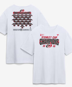 Unisex Carolina Hurricanes White 2026 Stanley Cup Champions Roster Jersey Graphic T-Shirt for Hockey Fans