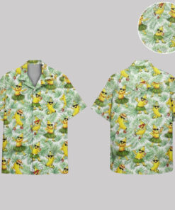 Unisex Dancing Banana Yellow Tropical Cartoon With Sunglasses Hawaiian Shirt for Cartoon Fans