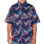 Unisex Flag America Eagle Fireworks Navy Hawaiian Shirt for Patriotic Fans