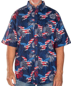 Unisex Flag America Eagle Fireworks Navy Hawaiian Shirt for Patriotic Fans