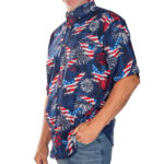 Unisex Flag America Eagle Fireworks Navy Hawaiian Shirt for Patriotic Fans
