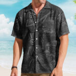 Unisex Grateful Dead Black Dancing Bears Patent Sketch Stealie Skull Hawaiian Shirt for Rock Music Fans